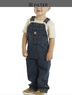 Carhartt Dark Blue Denim Kids Overalls with Front Bib Pocket